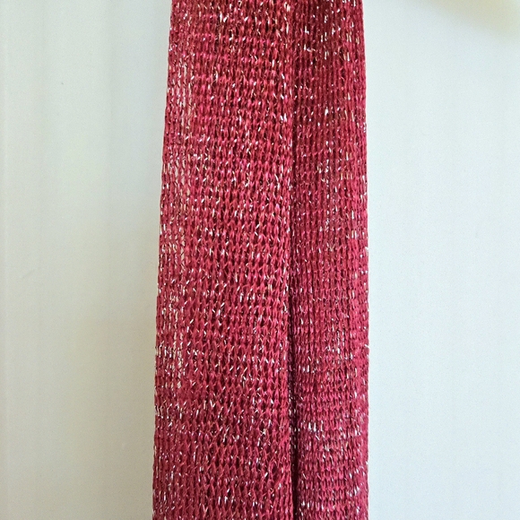 Lightweight / Sheer Knit Deep Red Scarf With Silver - Picture 5 of 6